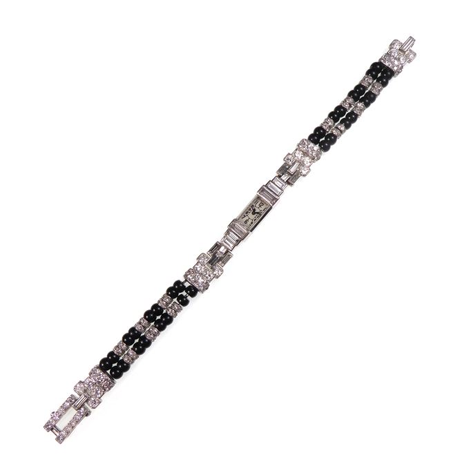   Cartier - Art Deco diamond and onyx bead &#39;baguette&#39; lady&#39;s wristwatch | MasterArt